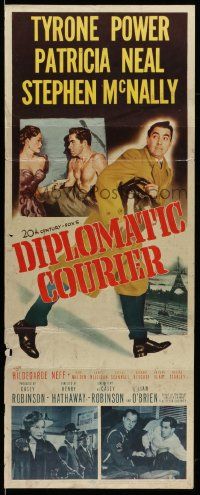 5z116 DIPLOMATIC COURIER insert '52 cool art of Patricia Neal pulling gun on shirtless Tyrone Power!