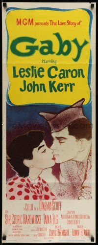 5z160 GABY insert '56 wonderful close up art of soldier John Kerr kissing Leslie Caron!