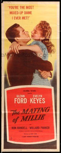 5z263 MATING OF MILLIE insert '47 great romantic art of Glenn Ford & Evelyn Keyes on phone!