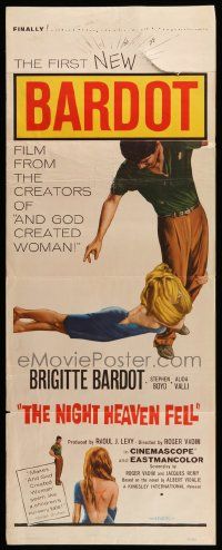5z288 NIGHT HEAVEN FELL insert '58 Bardot makes And God Created Woman seem like a nursery tale!