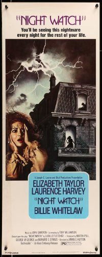 5z291 NIGHT WATCH insert '73 Laurence Harvey, Billie Whitelaw, art of scared Elizabeth Taylor!