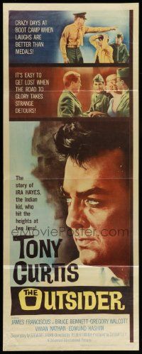 5z305 OUTSIDER insert '62 great close up art of Tony Curtis as Ira Hayes of Iwo Jima fame!