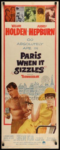 5z309 PARIS WHEN IT SIZZLES insert '64 Audrey Hepburn with gun & barechested William Holden!