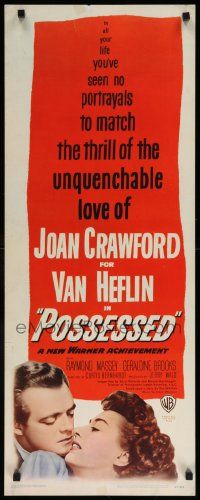 5z322 POSSESSED insert '47 great romantic close image of Joan Crawford & Van Heflin!