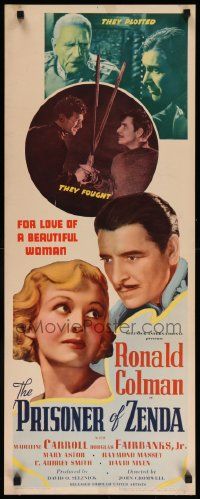 5z327 PRISONER OF ZENDA insert '37 Ronald Colman, Madeleine Carroll, classic adventure movie!