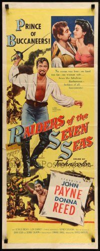5z333 RAIDERS OF THE SEVEN SEAS insert '53 suave pirate John Payne romances sexy Donna Reed!