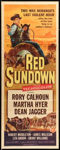 5z343 RED SUNDOWN insert '56 great western art of Rory Calhoun, Martha Hyer & Dean Jagger!