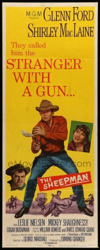 5z382 SHEEPMAN insert '58 Glenn Ford pointing smoking gun, Shirley MacLaine!