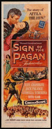 5z388 SIGN OF THE PAGAN insert '54 Jack Palance as Attila the Hun, Jeff Chandler, Tcherina