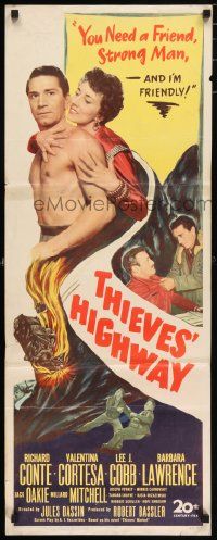 5z440 THIEVES' HIGHWAY insert '49 Jules Dassin, barechested truck driver Richard Conte!