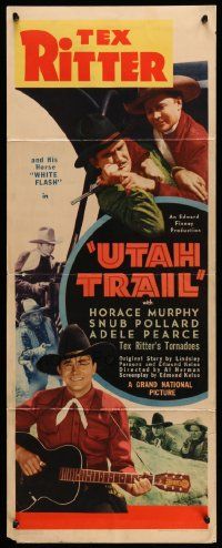 5z470 UTAH TRAIL insert '38 singing western cowboy Tex Ritter with his guitar and in action!