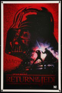 6a277 RETURN OF THE JEDI Kilian advance 1sh R93 Revenge of the Jedi art by Drew with red foil title