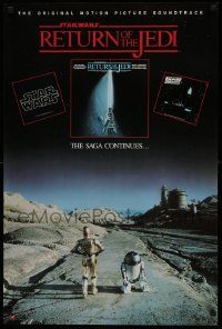 6a327 RETURN OF THE JEDI 22x33 music poster '83 cool image of C-3PO and R2-D2 on Tatooine!