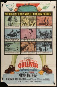 6b042 3 WORLDS OF GULLIVER 1sh '60 Ray Harryhausen fantasy classic, art of giant Kerwin Mathews!