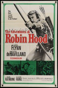 6b053 ADVENTURES OF ROBIN HOOD 1sh R64 MCP art of Errol Flynn as Robin Hood!