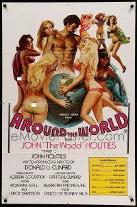 6b077 AROUND THE WORLD WITH JOHN THE WADD HOLMES 1sh '75 art of sexy women surrounding the globe!