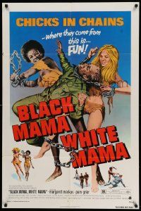 6b117 BLACK MAMA WHITE MAMA 1sh '72 classic wacky sexy art of two barely dressed chicks w/chains!