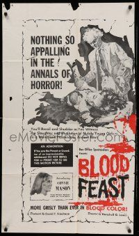 6b125 BLOOD FEAST 24x41 1sh '63 Herschell Gordon Lewis classic, great gory horror artwork!