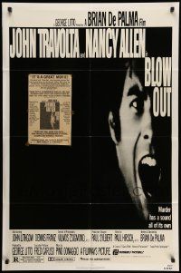 6b127 BLOW OUT 1sh '81 John Travolta, Brian De Palma, murder has a sound all of its own!