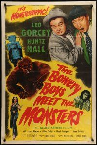 6b138 BOWERY BOYS MEET THE MONSTERS 1sh '54 Huntz Hall & Leo Gorcey with wacky ape!