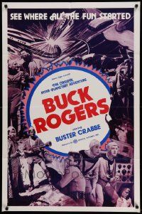 6b148 BUCK ROGERS 1sh R66 Buster Crabbe sci-fi serial, see where all the fun started!