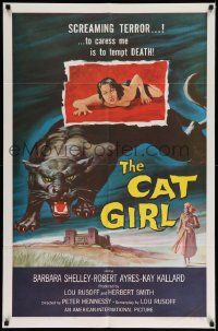 6b180 CAT GIRL 1sh '57 cool black panther & sexy girl art, to caress her is to tempt DEATH!