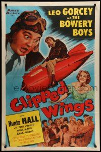 6b191 CLIPPED WINGS 1sh '53 Bowery Boys, wacky image of Leo Gorcey watching Hall riding a bomb!