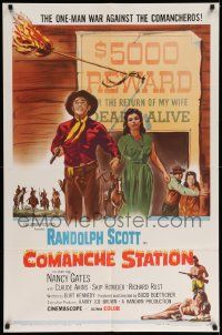 6b196 COMANCHE STATION 1sh '60 Randolph Scott, Nancy Gates, Budd Boetticher, cool wanted poster!