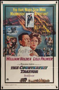 6b204 COUNTERFEIT TRAITOR 1sh '62 art of William Holden & Lilli Palmer by Howard Terpning!