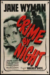 6b213 CRIME BY NIGHT 1sh '44 Jerome Cowan, great art of pretty Jane Wyman!