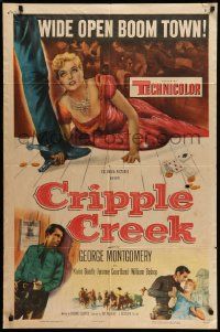 6b216 CRIPPLE CREEK 1sh '52 George Montgomery, cool art of gambling cheat getting caught!