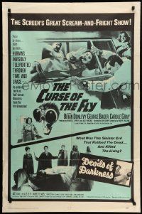 6b220 CURSE OF THE FLY/DEVILS OF DARKNESS 1sh '65 great scream-and-fright double-bill!