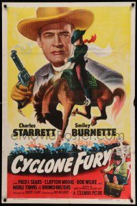 6b222 CYCLONE FURY 1sh '51 Charles Starrett as the Durango Kid, Smiley Burnette & Clayton Moore!