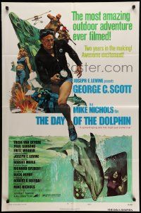 6b226 DAY OF THE DOLPHIN style D 1sh '73 George C. Scott, Mike Nichols, dolphin assassin!