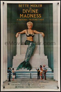 6b256 DIVINE MADNESS style B 1sh '80 great image of mermaid Bette Midler as Lincoln Memorial!