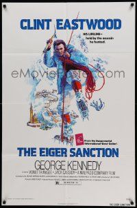6b276 EIGER SANCTION 1sh '75 Clint Eastwood's lifeline was held by the assassin he hunted!