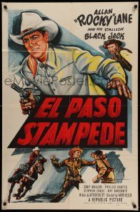 6b278 EL PASO STAMPEDE 1sh '53 cool art of cowboy Allan Rocky Lane & his stallion Black Jack!