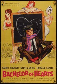 6b004 BACHELOR OF HEARTS English 1sh '58 Hardy Kruger, Sylvia Syms, great artwork of sexy girls!