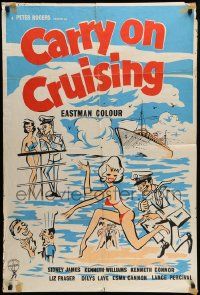 6b008 CARRY ON CRUISING English 1sh '62 great sexy artwork of girls in bikinis, cruise ship!