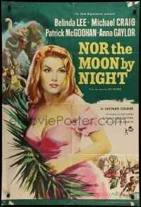 6b019 NOR THE MOON BY NIGHT English 1sh '59 art of sexy Belinda Lee & Michael Craig in Africa!