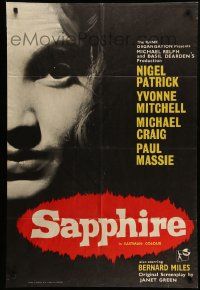 6b026 SAPPHIRE English 1sh '59 English mystery directed by Basil Dearden, don't tell her secret!