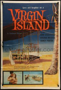 6b034 VIRGIN ISLAND English 1sh '58 John Cassavetes & sexy Virginia Maskell, art of bed on beach!