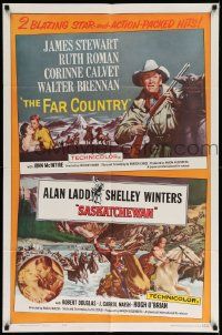 6b296 FAR COUNTRY/SASKATCHEWAN 1sh '62 James Stewart, Alan Ladd, cool western artwork!