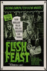 6b312 FLESH FEAST 1sh '70 art by Browning, cheesy horror starring Veronica Lake, of all people!
