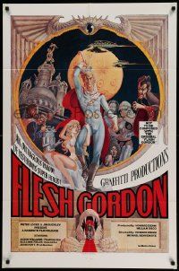 6b313 FLESH GORDON 1sh '74 sexy sci-fi spoof, wacky erotic super hero art by George Barr!