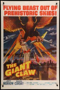6b339 GIANT CLAW 1sh '57 great art of winged monster from 17,000,000 B.C. destroying city!