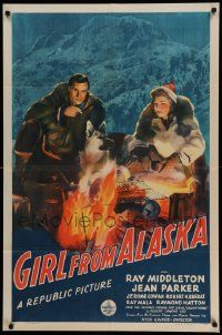 6b340 GIRL FROM ALASKA 1sh '42 cool artwork of Ray Middleton & Jean Parker in arctic wilderness!