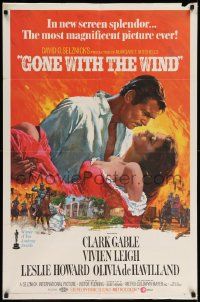 6b349 GONE WITH THE WIND 1sh R68 Clark Gable, Vivien Leigh, de Havilland, classic Terpning art!