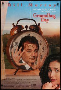 6b357 GROUNDHOG DAY DS 1sh '93 Bill Murray, Andie MacDowell, directed by Harold Ramis!
