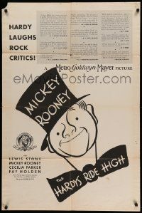 6b365 HARDYS RIDE HIGH 1sh '39 cool Al Hirschfeld art of Mickey Rooney in top hat by reviews!